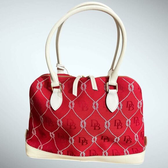 Dooney & Bourke Authenticated Red Canvas / Cream Leather - Excellent Condition - Picture 2 of 10